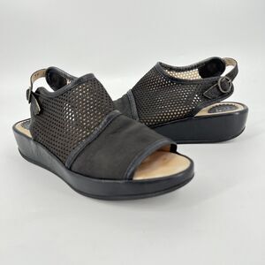 Fly London Brem Wedge Sandals Women's 39 / 8.5 Black Leather Slingback Platform